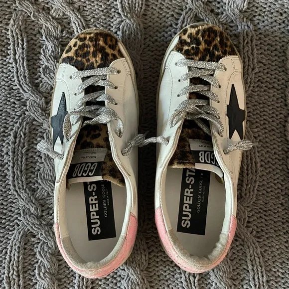 Golden Goose Leopard Print Sneakers with Pink Heel